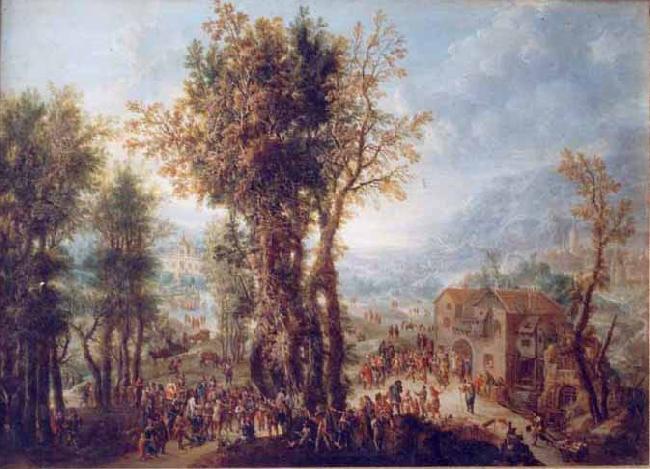Paolo Alboni Folk Party near a Mill, oil on copper, in the collection of the Brukenthal National Museum